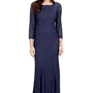 NEW Adrianna Papell Navy Lace Gown / Maxi Dress Size 14